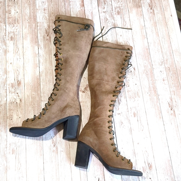 Free People x Jeffrey Campbell Perspective Suede Tall Knee High Lace Up Boot 8.5 - Picture 4 of 16
